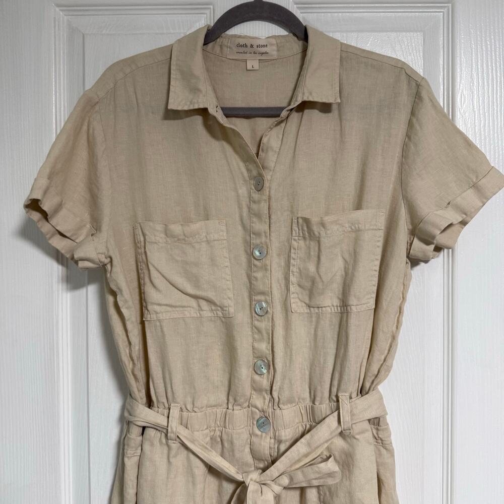 Anthropologie Cloth & Stone Women's Linen Utility Romper Size Large - Picture 2 of 12